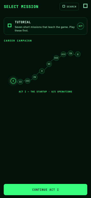 Mission select map showing acts and available missions